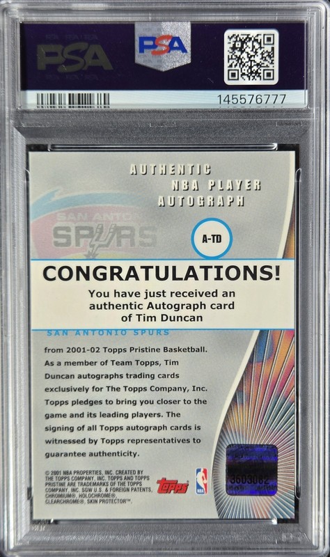 2001-02 Topps Pristine Autographs Tim Duncan SSP Auto #A-TD PSA 9 Mint🔥📈  view 2