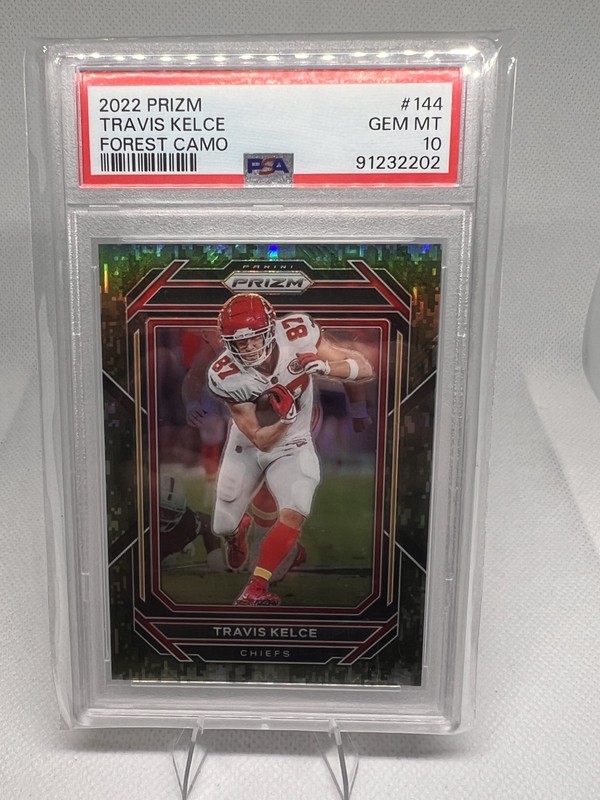 2022 Panini Prizm Football Travis Kelce Forest Camo /15 SSP Psa Gem Mint 10