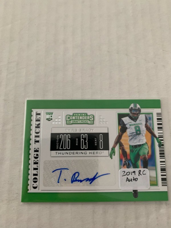Tyre Brady 2019 Contenders Draft Picks Rookie Auto Card #293