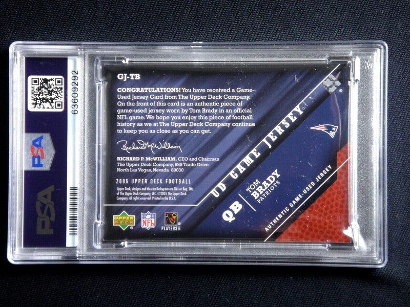 TOM BRADY 2005 UPPER DECK UD GAME WORN USED JERSEY PATCH PSA 7 PATRIOTS GOAT. view 2