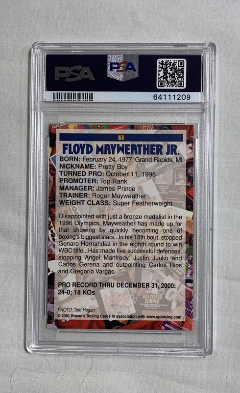 FLOYD MAYWEATHER JR 2001 BROWNS BOXING #63 SIGNED AUTOGRAPH CARD PSA AUTO 9 view 2
