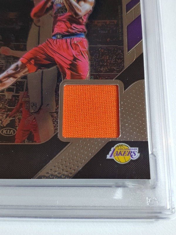 2018 Prizm Lebron James #PATCH Sensational Swatches Game Worn Jersey - PSA 9 view 2
