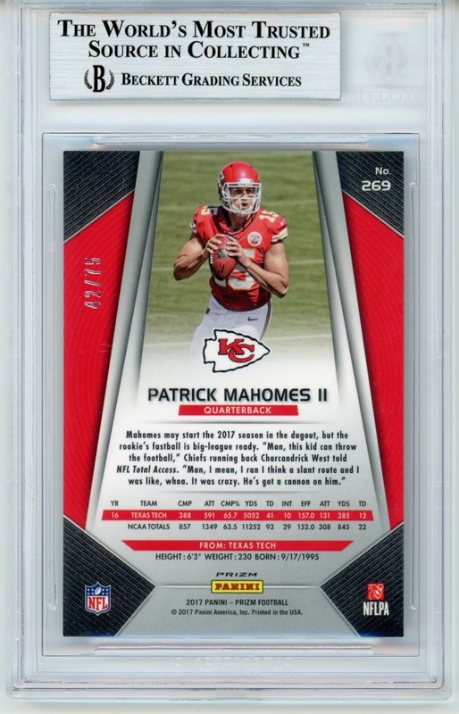 2017 Panini Prizm Patrick Mahomes Purple Crystals Auto 19/75 BGS 9/10 Rookie view 2