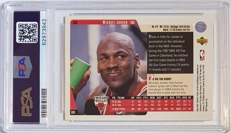 1997 Collector's Choice Michael Jordan #CB6 Chicago Bulls - PSA 8 (LOW POP) view 2