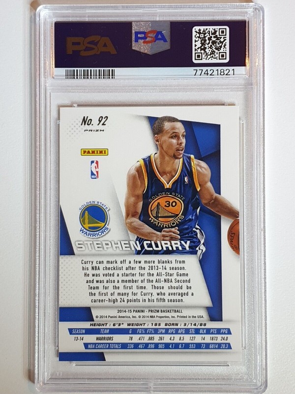 2014 Panini Prizm Stephen Curry #92 YELLOW & RED MOSAIC Prizm - PSA 9 (LOW POP) view 2