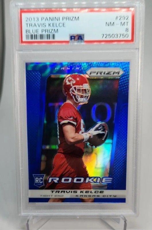 2013 Panini Prizm #292 Travis Kelce Blue Prizm Rookie Card PSA 8 NM - MT CHIEFS 