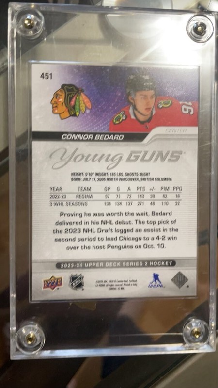 2023-24 Upper Deck Series 2 Connor Bedard Young Guns RC #451. Pulled 3/26/24. view 2