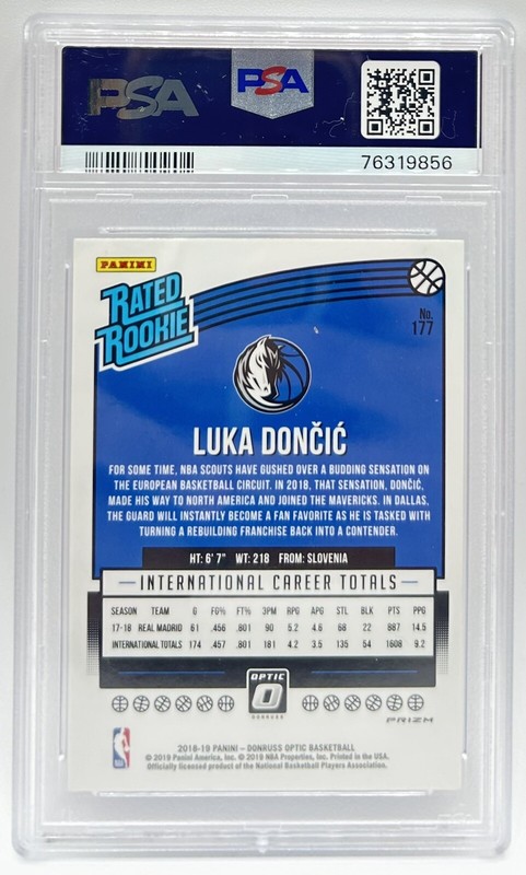 Luka Doncic Signed 2018-19 Panini Optic Blue Velocity Prizm #177 Auto PSA/DNA view 2