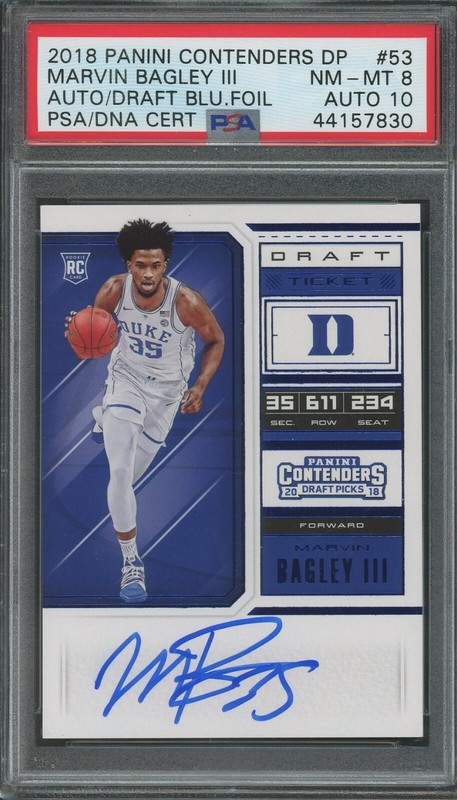 2018 Panini Contenders Basketball Draft Picks Marvin Bagley III RC Auto PSA 10