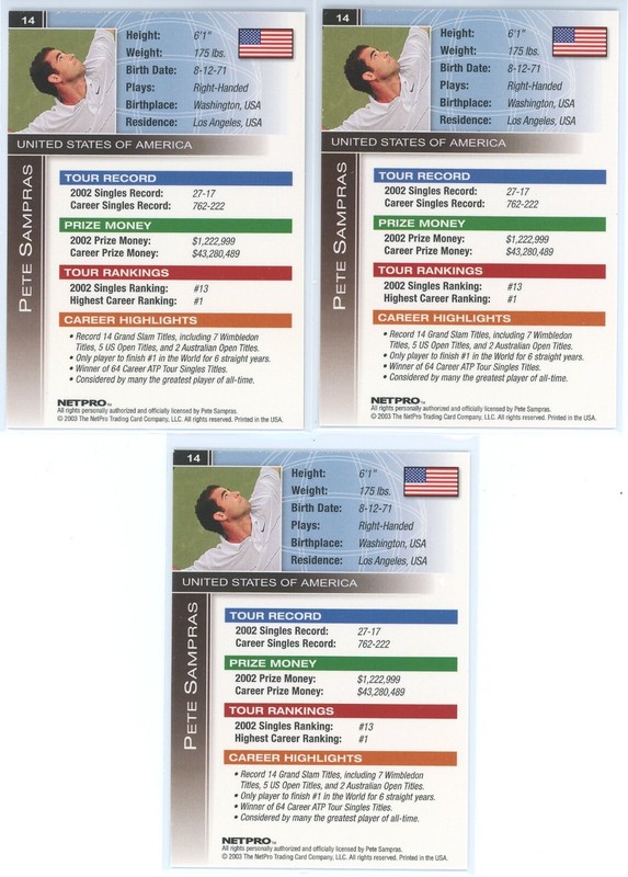 (3) 2003 PETE SAMPRAS NETPRO INTERNATIONAL SERIES #14 CARDS view 2
