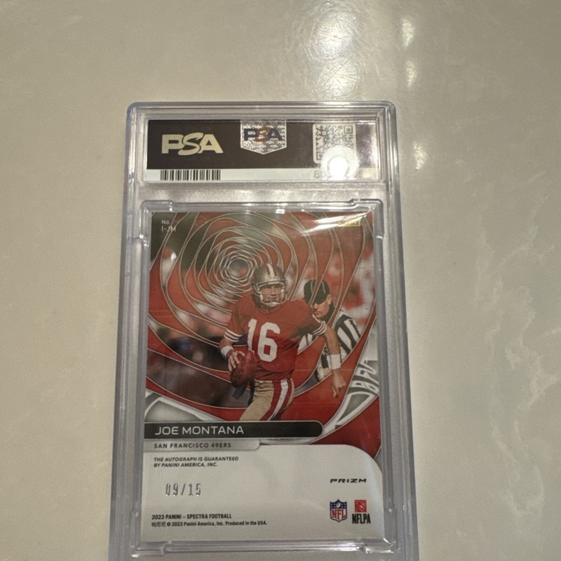 2023 Panini Spectra Joe Montana Icons Prizm Auto #I-JM On Card Auto /15 view 2