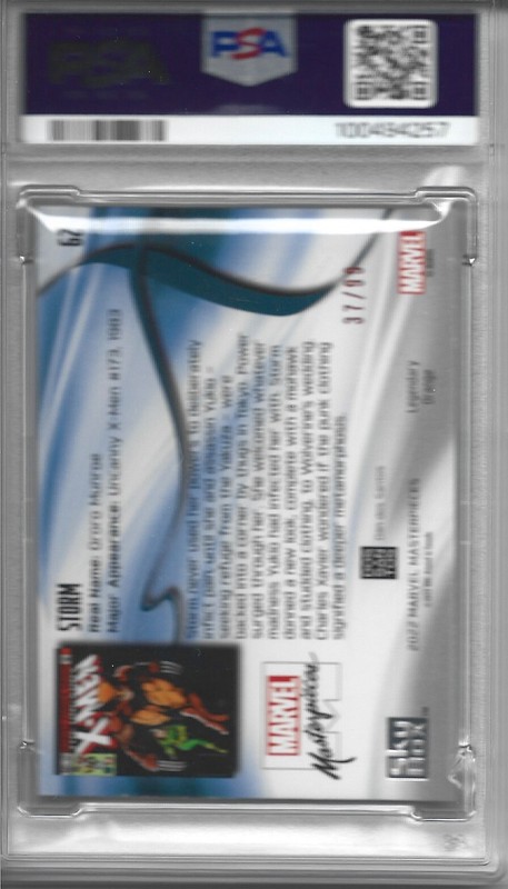 2022 Marvel Masterpieces Storm Legendary Orange /99 PSA 9 view 2