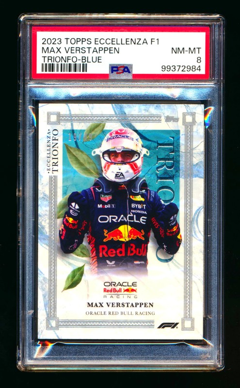 2023 Topps Eccellenza F1 Trionfo Max Verstappen Blue Parallel #19/49 PSA 8