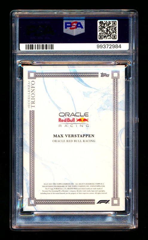 2023 Topps Eccellenza F1 Trionfo Max Verstappen Blue Parallel #19/49 PSA 8 view 2
