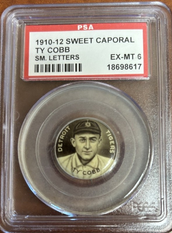 1910 - 1912 Sweet Caporal Ty Cobb Small Letter Version PSA 6 Ex Mt HOF