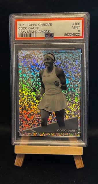2021 TOPPS CHROME TENNIS B&W MINI-DIAMOND #100 COCO GAUFF PSA 9