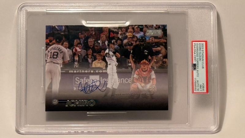 Ichiro Auto #/10 #OBAI Stadium Club Oversized Box Topper-Auto PSA 10-Card PSA 7