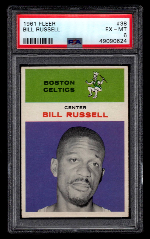 BILL RUSSELL 1961 FLEER #38 BASKETBALL CARD PSA 6 EX-MT HOF BOSTON CELTICS
