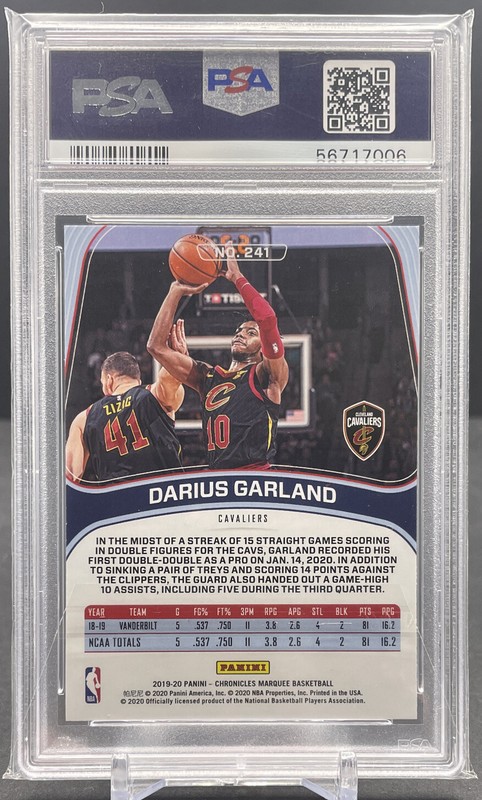 2019-20 PANINI CHRONICLES MARQUEE #241 Darius Garland Cavaliers RC PSA 10 view 2