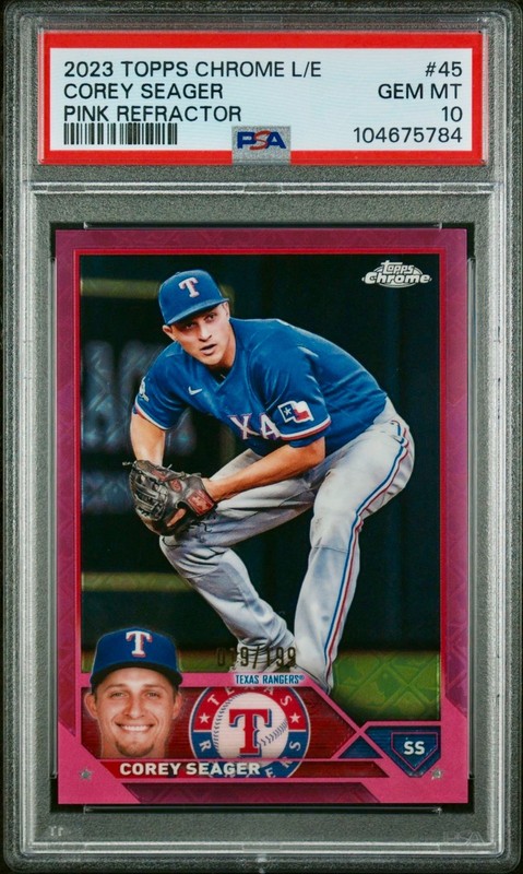 Corey Seager PSA 10 2023 Topps Chrome Pink Refractor 019/199 Logofractor #45