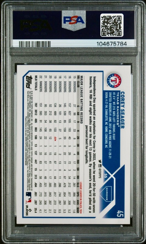 Corey Seager PSA 10 2023 Topps Chrome Pink Refractor 019/199 Logofractor #45 view 2