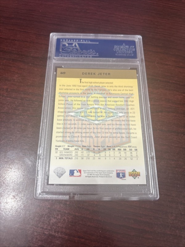 1993 Upper Deck Derek Jeter PSA 9 Rookie RC #449 Yankees view 2
