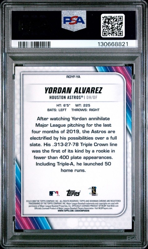 2020 Bowman Chrome Yordan Alvarez Rookie ROTY Favorites #YA PSA 10 Gem Mint view 2