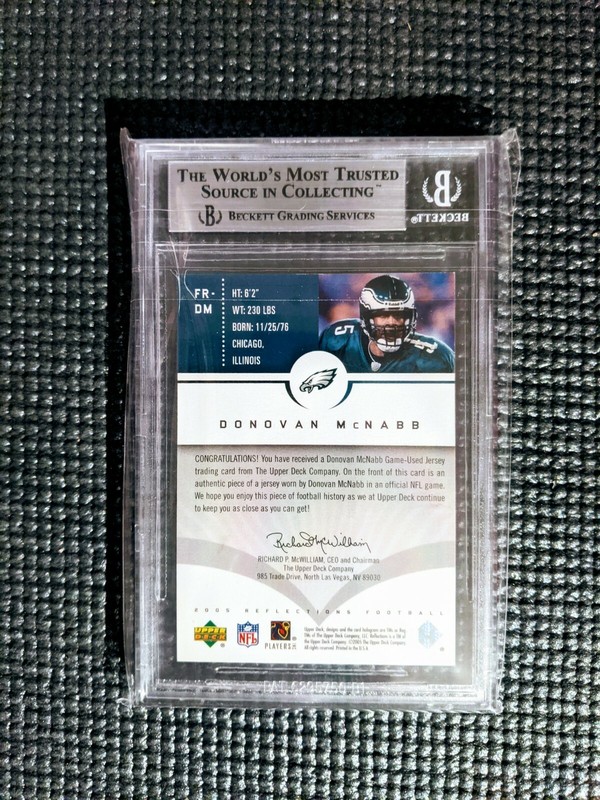 2005 UD Reflections Fabric Reflection Donovan McNabb Game Used Jersey Card BGS 9 view 2
