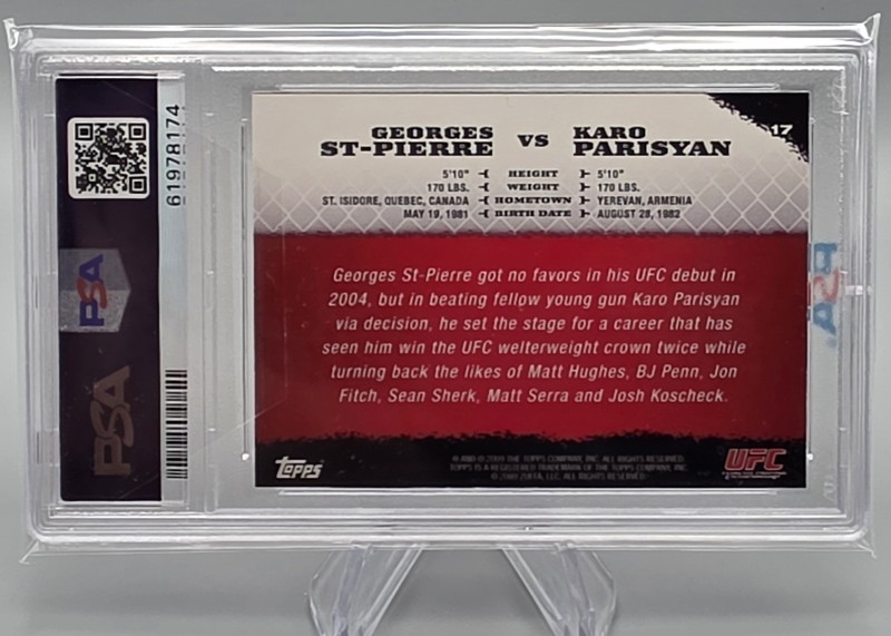2009 Topps UFC Round 1 RC Georges St-Pierre Karo Parisyan Mint PSA 9 Rookie view 2