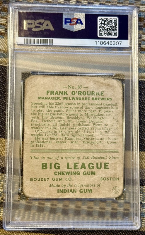 VINTAGE 1933 Goudey Frank O’Rourke #87 PSA 1! 🔥 view 2