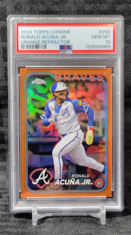 💎 2024 Topps Chrome /25 True Orange Ronald Acuna Jr PSA 10 💎