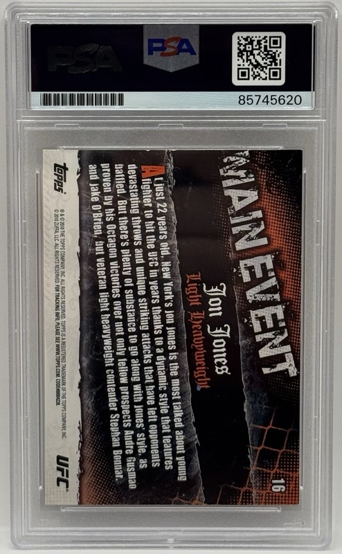 Jon Bones Jones Signed 2010 Topps Main Event UFC Card PSA/DNA Slabbed view 2