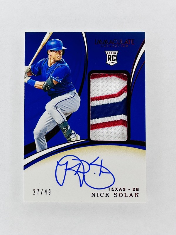 2020 Immaculate Collection NICK SOLAK #107 RC RPA /49 Rookie Patch Auto Red