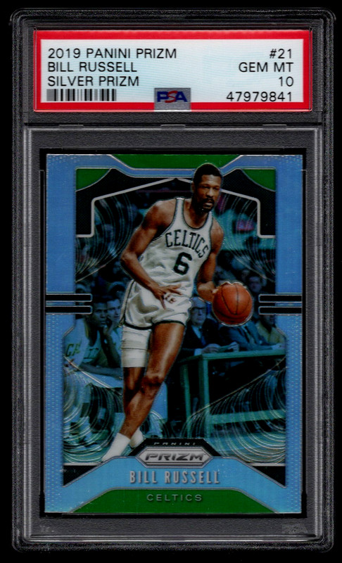 BILL RUSSELL PSA 10 GEM MINT 2019 PANINI SILVER PRIZM #21 CARD BASKETBALL HOF ..