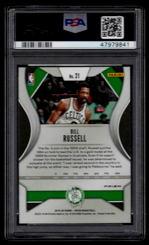 BILL RUSSELL PSA 10 GEM MINT 2019 PANINI SILVER PRIZM #21 CARD BASKETBALL HOF .. view 2