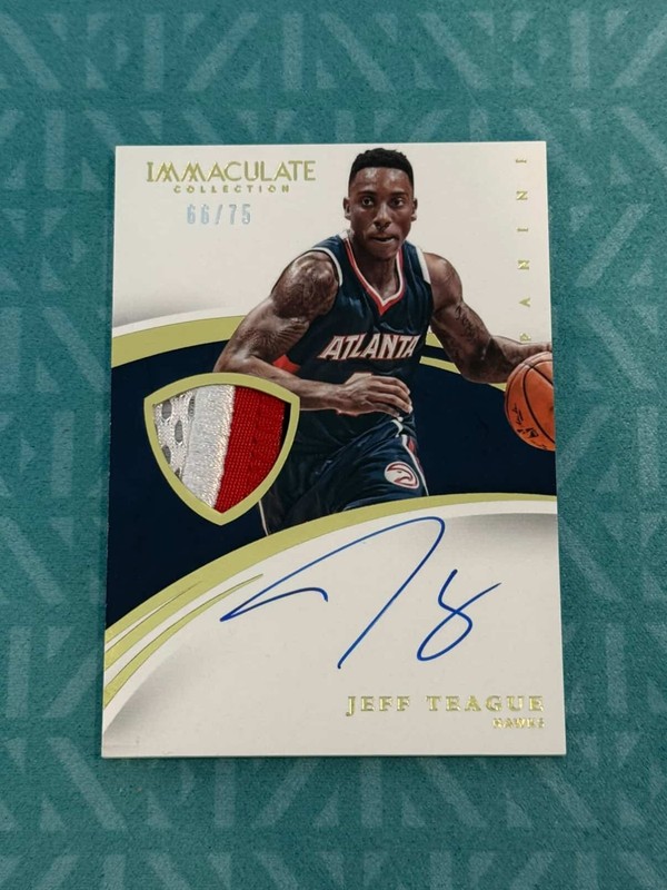 Jeff Teague 2014-15 Panini Immaculate /75 Patch Auto ATL Hawks Game Worn PA-JT