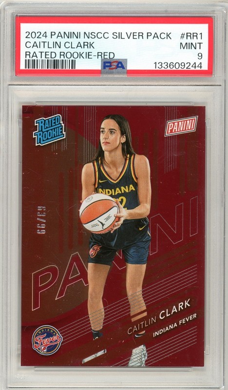 2024 Panini National NSCC Rated Rookies Red Caitlin Clark RC Rookie /99 PSA 9