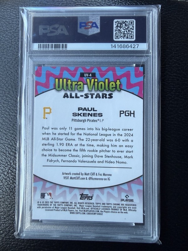 Paul Skenes 2025 Topps Chrome #UV-4 Ultraviolet All-Stars SP PSA 9 view 2