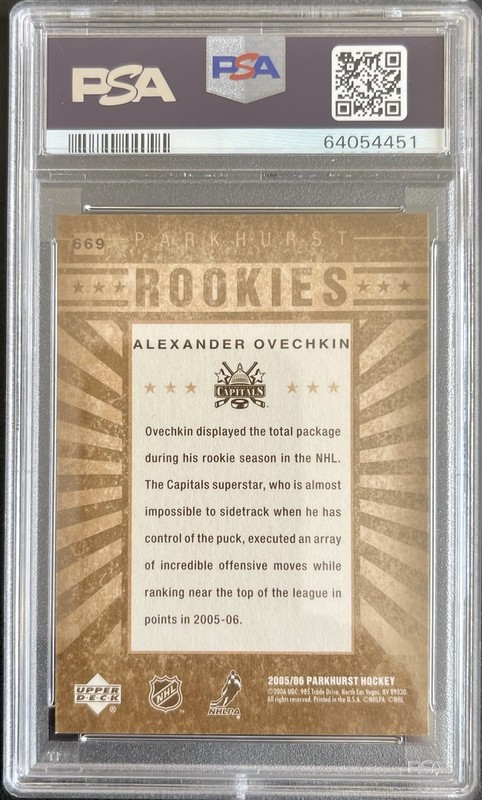 2005 Parkhurst ALEXANDER OVECHKIN RC #669 PSA 10 GEM MINT view 2