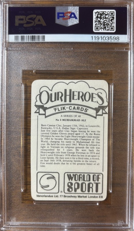 1979 VENORLANDUS MUHAMMAD ALI #3 OUR HEROES WORLD OF SPORT PSA 9 MINT MT view 2