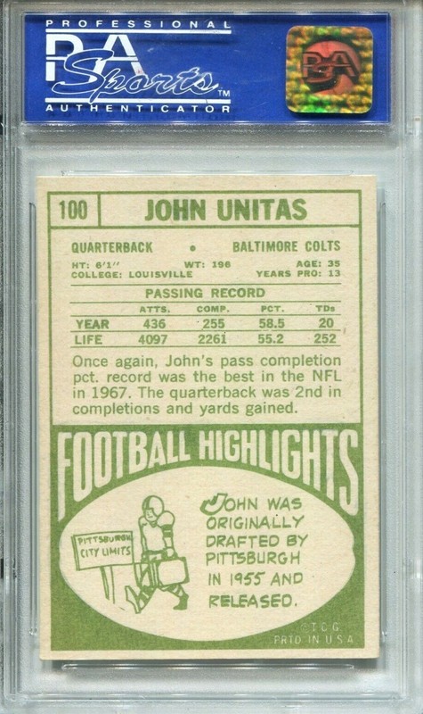 1968 Topps #100 John Johnny Unitas (HOF) PSA 8 NM-MT Colts, Always Free Shipping view 2