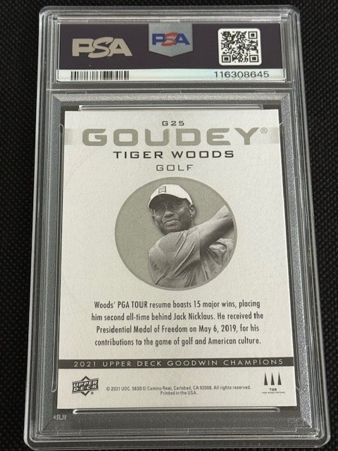 2021 Upper Deck Goodwin Champions Tiger Woods Goudey #G25 PSA 10 view 2