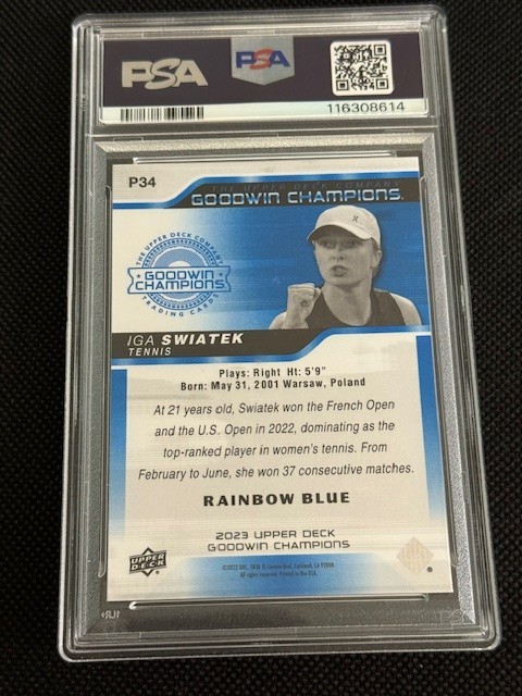 2023 Upper Deck Goodwin Champions Platinum Blue Rainbow Iga Swiatek PSA 10 view 2