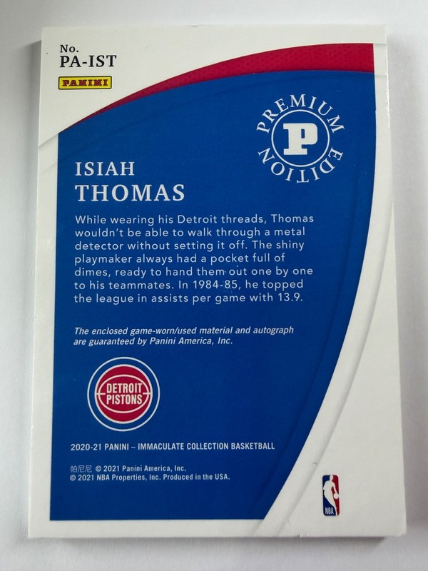 2020-21 Panini Immaculate Isiah Thomas /15 #PA-IST Patch Jersey Auto view 2