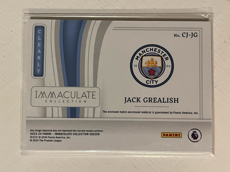 Jack Grealish 2023 Panini Immaculate Soccer Clearly Game Match Worn Patch 21/30 view 2