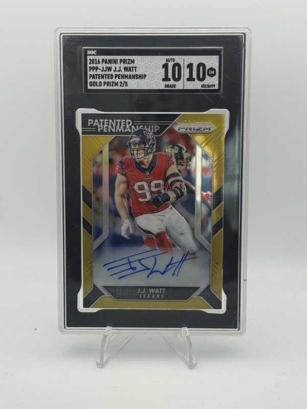 2016 Prizm Football JJ Watt Patented Penmanship Gold Auto /5 SGC 10/10