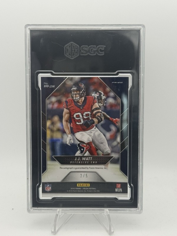 2016 Prizm Football JJ Watt Patented Penmanship Gold Auto /5 SGC 10/10 view 2