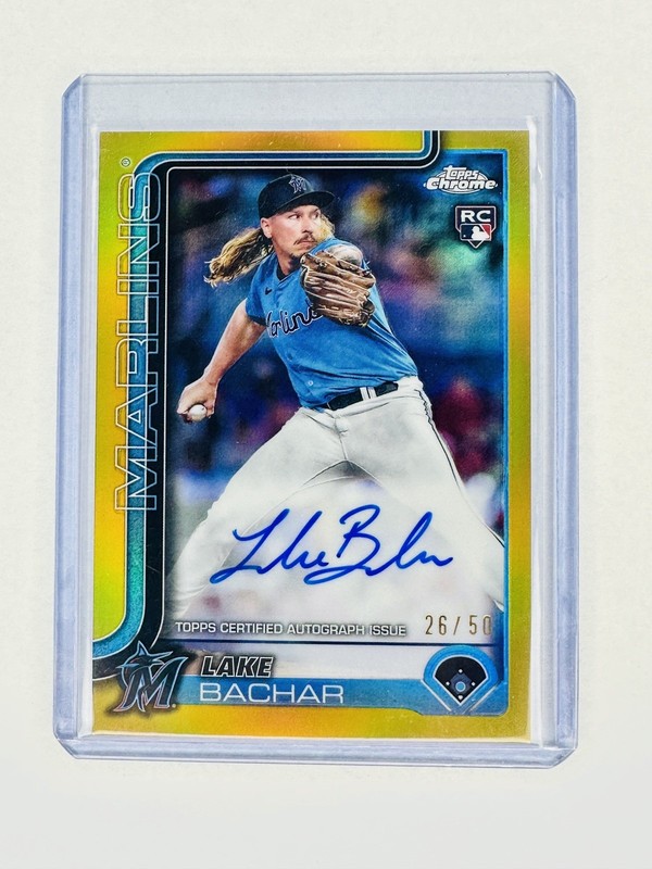 2025 Topps Chrome LAKE BACHAR RC True Gold Refractor On Card Auto /50