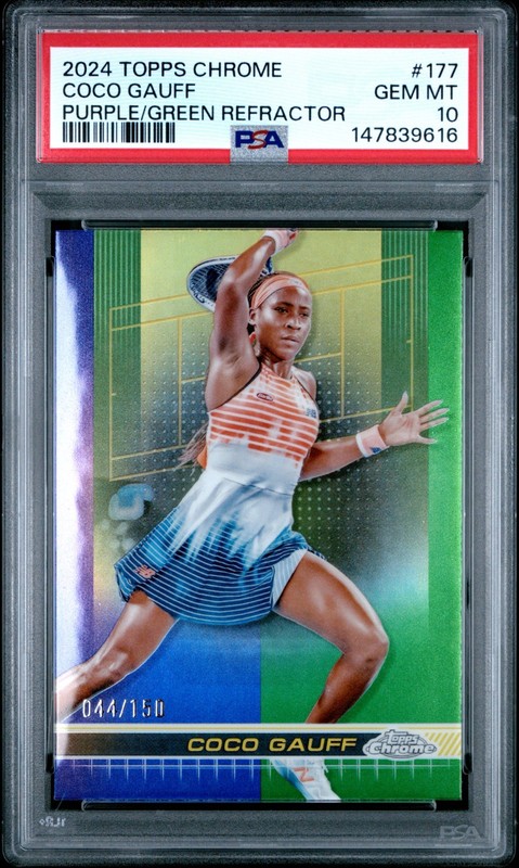 2024 Topps Chrome Tennis Coco Gauff #177 Purple Green Refractor /150 PSA 10 GEM