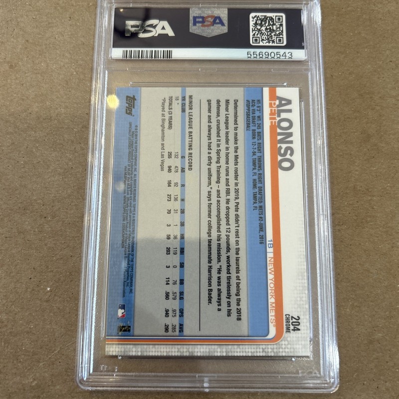 2019 Topps Chrome Pete Alonso RC PSA 10 view 2